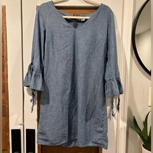 J. Crew Women's V-neck Chambray Ruffle Tie-Sleeve Dress Size 6 Blue Style H5485